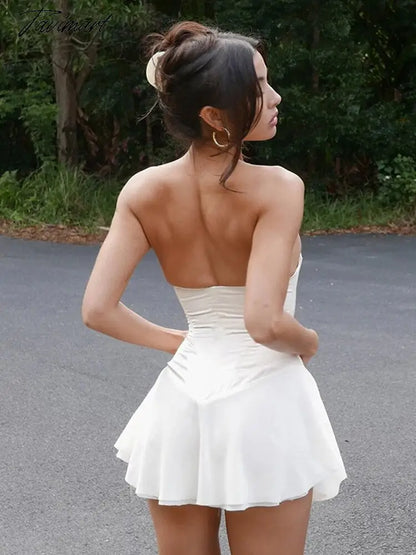 White Chiffon Strapless Backless Sexy Dress Women Bandage Bodycon Mini Summer Dress Elegant Casual Dresses Vestidos