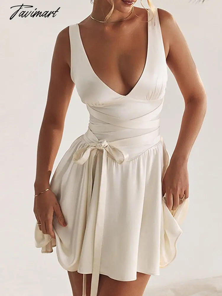 White Dress Women's Solid Satin A-Line Mini Dress Autumn Elegant Slim V-Neck High Waist Sexy Women's Party Dresses formal occasi