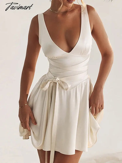 White Dress Women's Solid Satin A-Line Mini Dress Autumn Elegant Slim V-Neck High Waist Sexy Women's Party Dresses formal occasi