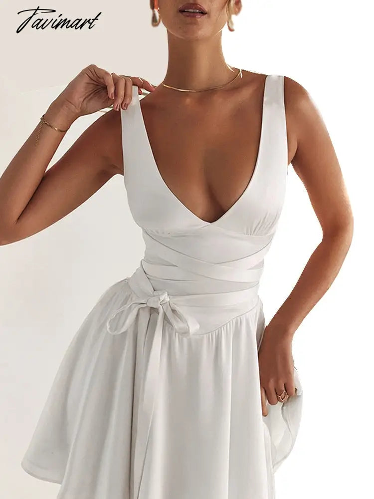 White Dress Women's Solid Satin A-Line Mini Dress Autumn Elegant Slim V-Neck High Waist Sexy Women's Party Dresses formal occasi
