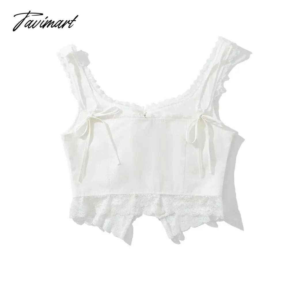 White lace crop tops women Summer y2k clothes white lace tank top for women cute tops elegant corset top lace korean streetwear