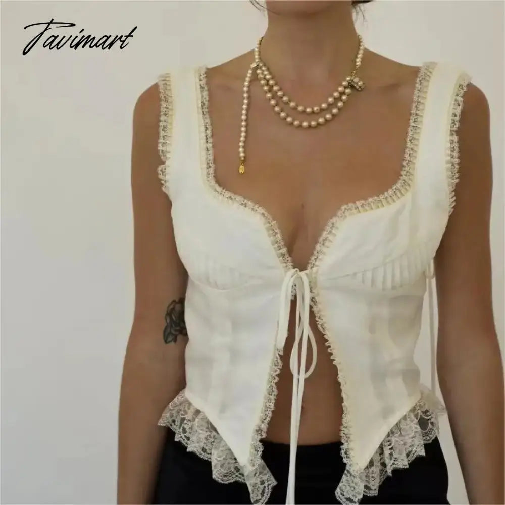 White lace crop tops women Summer y2k clothes white lace tank top for women cute tops elegant corset top lace korean streetwear