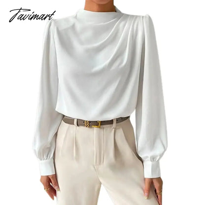 White Long Puff Sleeves High Neck Blouses For Office Lady Urban Women's New Stylish Loose Casual Shirt Tops