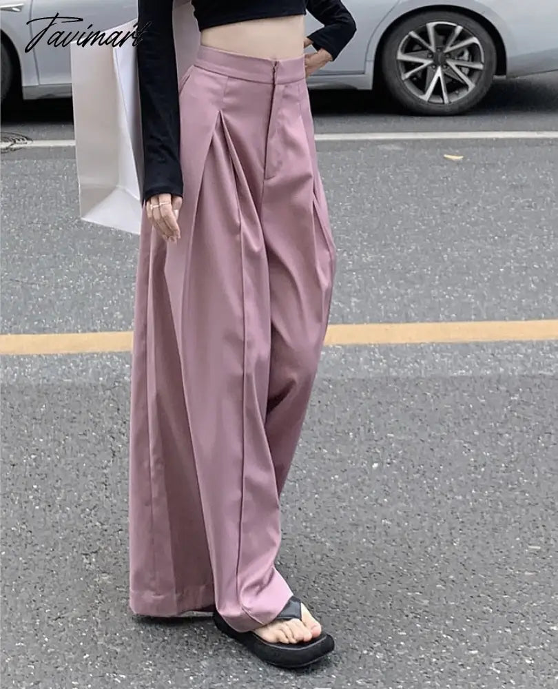 Wide Leg Women's Pants Vintage Office Lady Spring Summer Elegant Casual Trousers Female Work High Waist Pants W810
