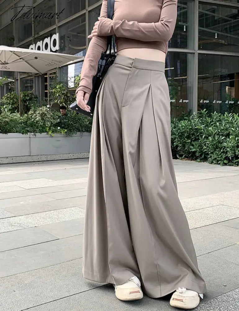 Wide Leg Women's Pants Vintage Office Lady Spring Summer Elegant Casual Trousers Female Work High Waist Pants W810