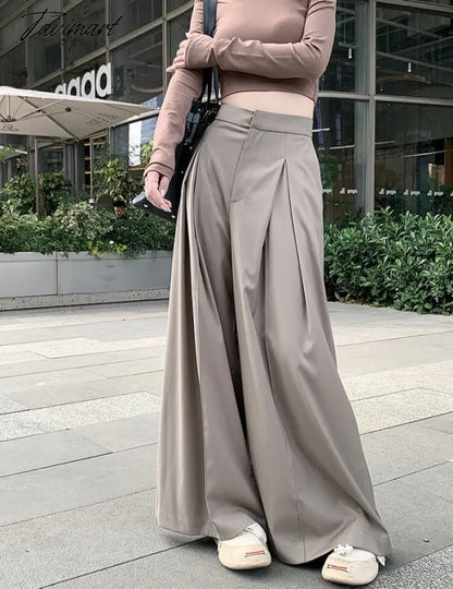 Wide Leg Women's Pants Vintage Office Lady Spring Summer Elegant Casual Trousers Female Work High Waist Pants W810