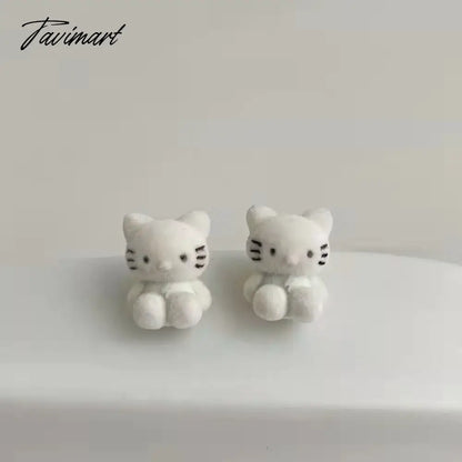 Winter Cute Flocking Bear Stud Earrings For Women Vintage Cartoon Kawaii Plush Rabbit Cat Animal Earring Kid Trend Jewelry