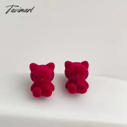 Winter Cute Flocking Bear Stud Earrings For Women Vintage Cartoon Kawaii Plush Rabbit Cat Animal Earring Kid Trend Jewelry