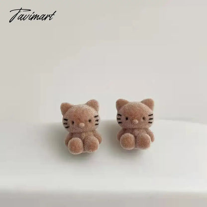 Winter Cute Flocking Bear Stud Earrings For Women Vintage Cartoon Kawaii Plush Rabbit Cat Animal Earring Kid Trend Jewelry