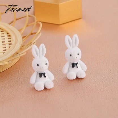 Winter Cute Flocking Bear Stud Earrings For Women Vintage Cartoon Kawaii Plush Rabbit Cat Animal Earring Kid Trend Jewelry