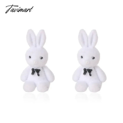Winter Cute Flocking Bear Stud Earrings For Women Vintage Cartoon Kawaii Plush Rabbit Cat Animal Earring Kid Trend Jewelry