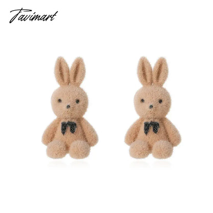 Winter Cute Flocking Bear Stud Earrings For Women Vintage Cartoon Kawaii Plush Rabbit Cat Animal Earring Kid Trend Jewelry