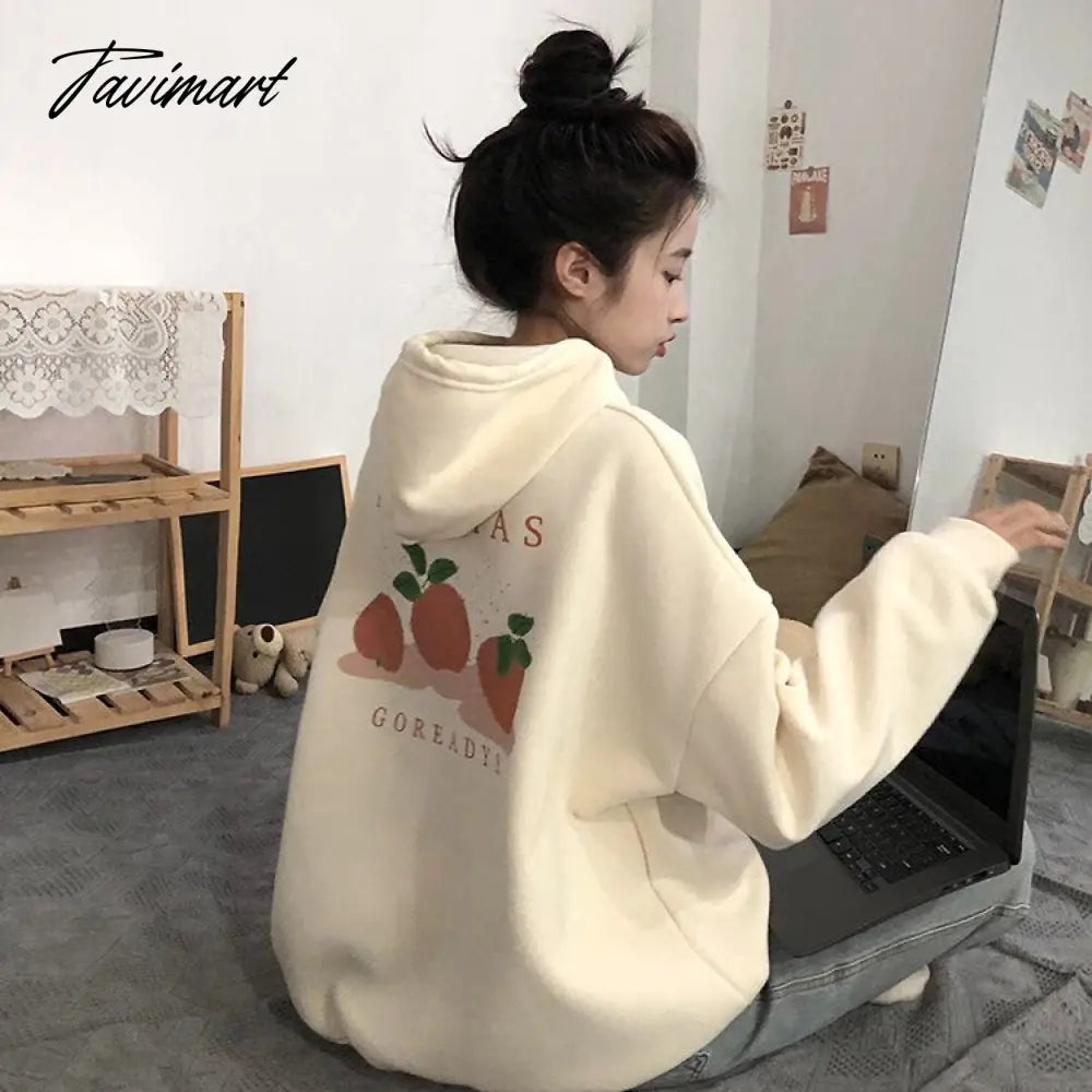 Winter Sweet Warm Hoodie Women Cartoon Print Casual Kawaii Pullover Hoody Female Korean Oversized Thick Pullover Tops New