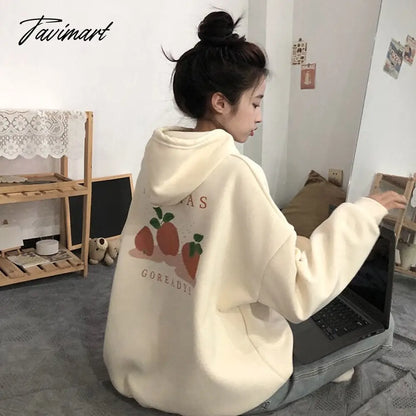 Winter Sweet Warm Hoodie Women Cartoon Print Casual Kawaii Pullover Hoody Female Korean Oversized Thick Pullover Tops New