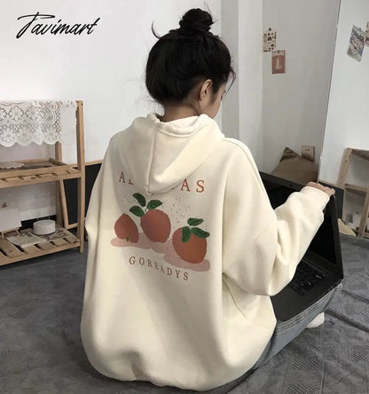 Winter Sweet Warm Hoodie Women Cartoon Print Casual Kawaii Pullover Hoody Female Korean Oversized Thick Pullover Tops New
