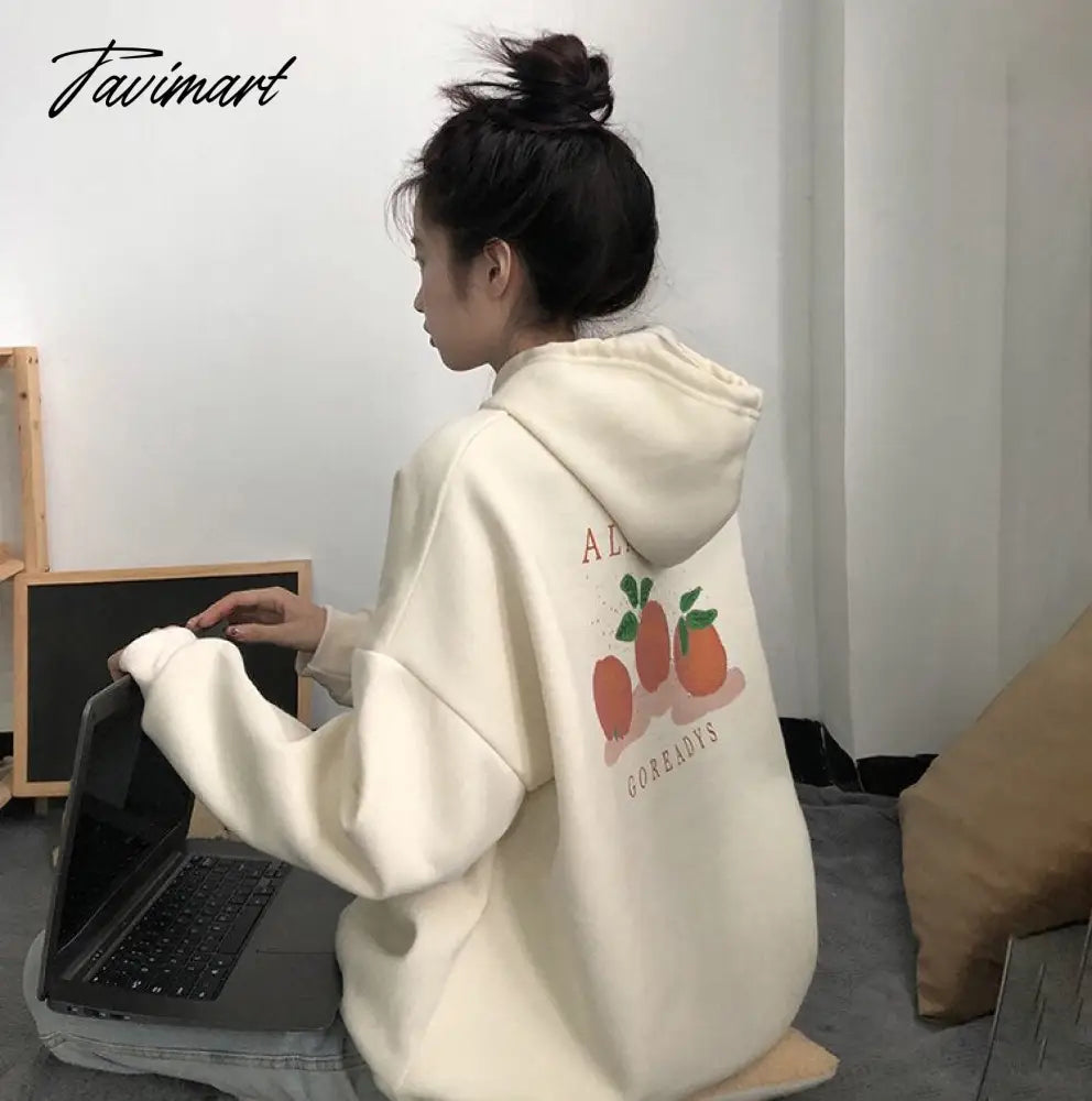 Winter Sweet Warm Hoodie Women Cartoon Print Casual Kawaii Pullover Hoody Female Korean Oversized Thick Pullover Tops New