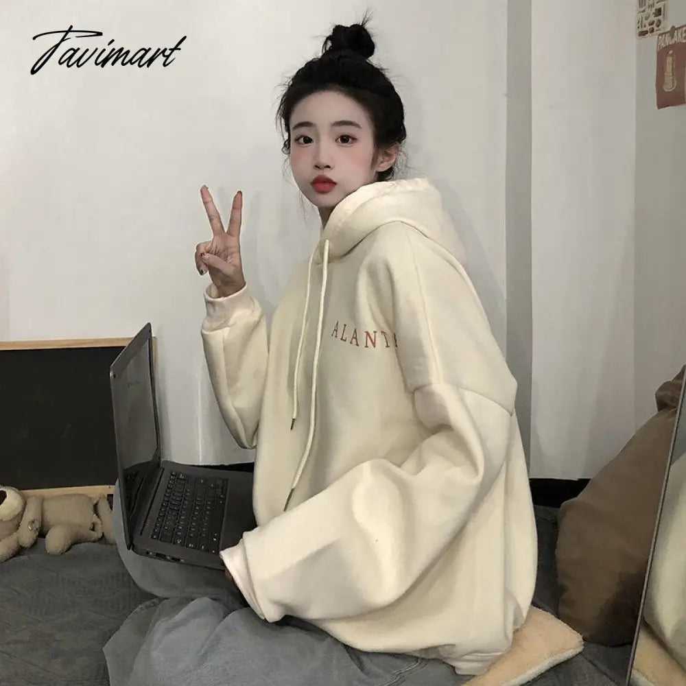 Winter Sweet Warm Hoodie Women Cartoon Print Casual Kawaii Pullover Hoody Female Korean Oversized Thick Pullover Tops New
