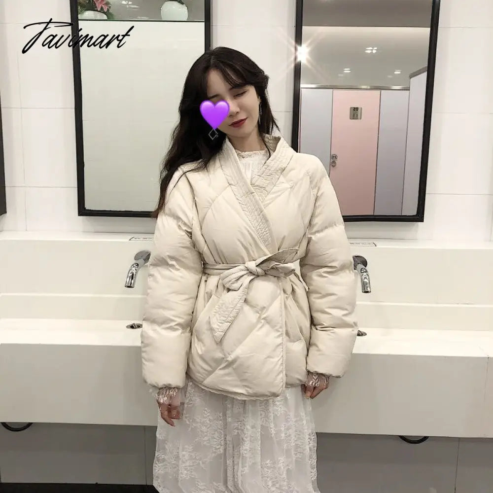 Winter Thick Warm High Quality Argyle Parka with Belt Fashion Office Ladies Khaki Jacket Coat Women‘s Casual Solid Outwear