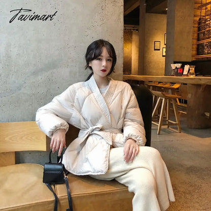 Winter Thick Warm High Quality Argyle Parka with Belt Fashion Office Ladies Khaki Jacket Coat Women‘s Casual Solid Outwear