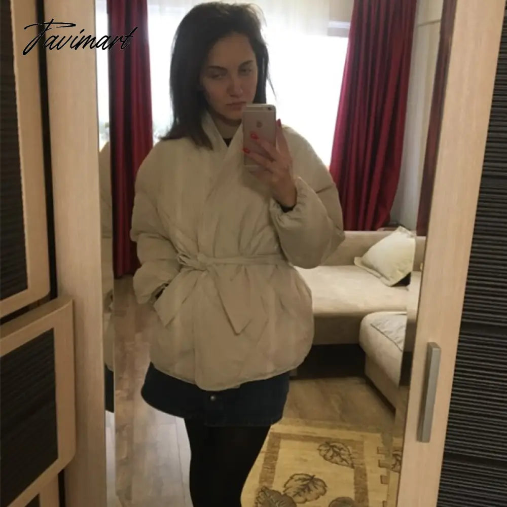 Winter Thick Warm High Quality Argyle Parka with Belt Fashion Office Ladies Khaki Jacket Coat Women‘s Casual Solid Outwear