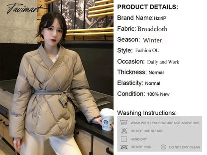 Winter Thick Warm High Quality Argyle Parka with Belt Fashion Office Ladies Khaki Jacket Coat Women‘s Casual Solid Outwear