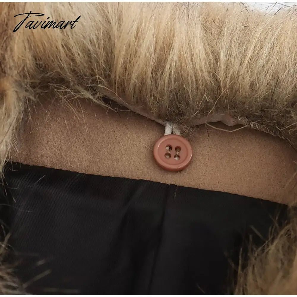 Winter Women Elegant Wool Jacket Coat Female Big Fur Collar Woolen Blend Coats Ladies Fashion Long Outwear Overcoats