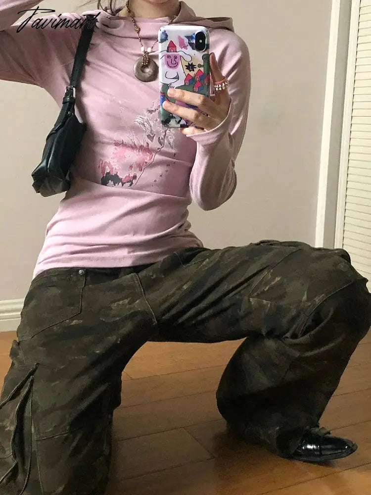 Woman Low Waist Camo Solid Color Jeans Pockets Casual Denim Fashion Pants Elegant Trousers All-match Sweatpants Bell Bottoms
