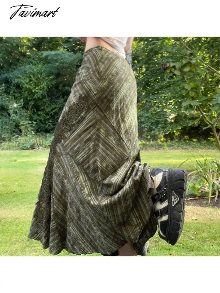 Woman Patchwork Maxi Asymmetrical Skirt Tunic Pleated Classical Skirt Elegant A-line Chic Skirt Design Gyaru Loose Split Hem Ins