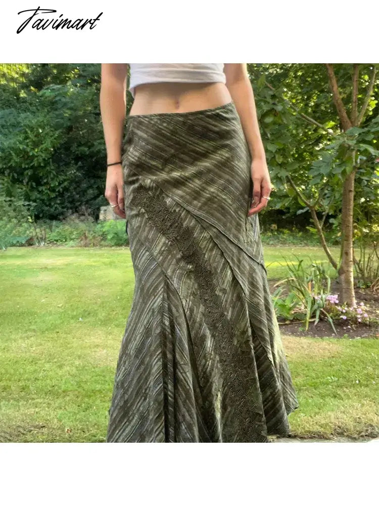 Woman Patchwork Maxi Asymmetrical Skirt Tunic Pleated Classical Skirt Elegant A-line Chic Skirt Design Gyaru Loose Split Hem Ins