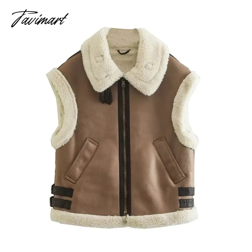 Women Autumn New Fashion Fur In One Waistcoat Vintage Sleeveless Female Vest Coat Chic Tops