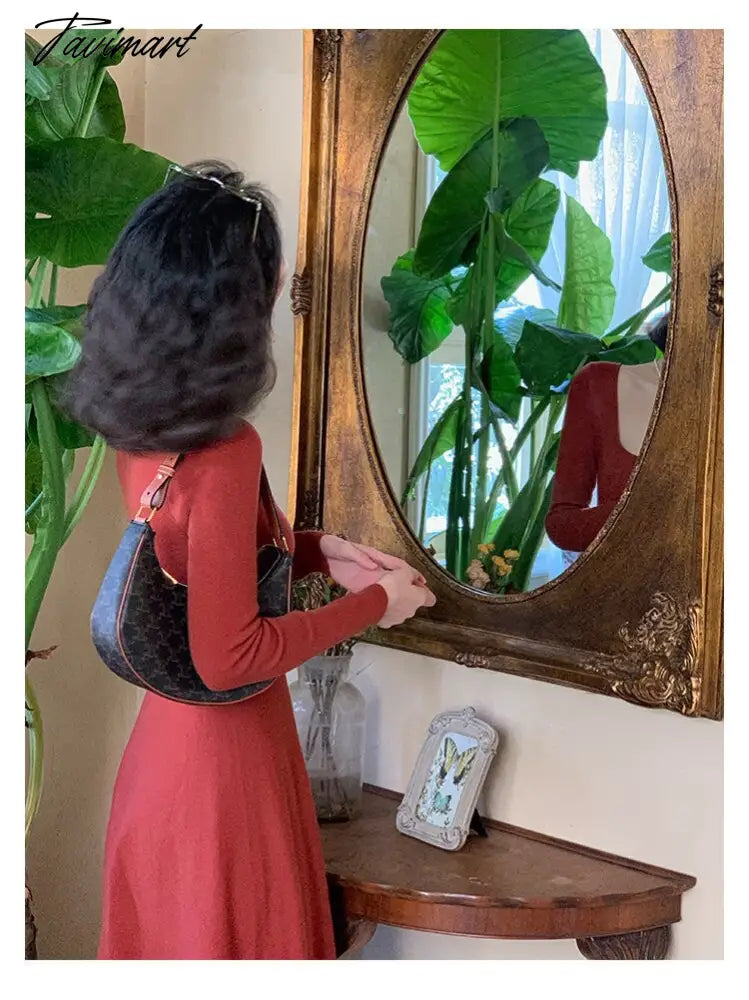 Women Autumn Winter Solid Slim Party Dresses Long-Sleeved Knitted Dress Square Collar Dress Vestido De Mujer Femme Robe