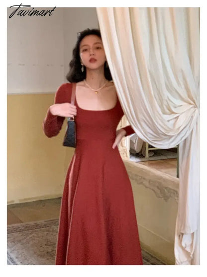 Women Autumn Winter Solid Slim Party Dresses Long-Sleeved Knitted Dress Square Collar Dress Vestido De Mujer Femme Robe