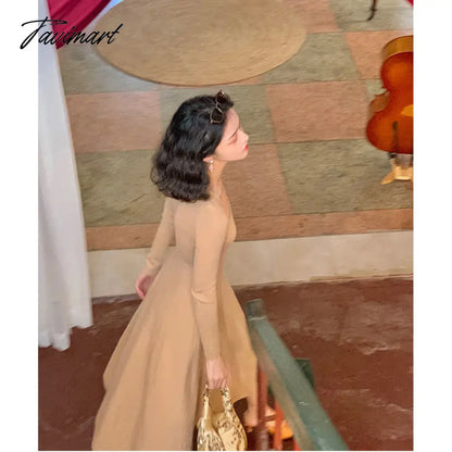 Women Autumn Winter Solid Slim Party Dresses Long-Sleeved Knitted Dress Square Collar Dress Vestido De Mujer Femme Robe
