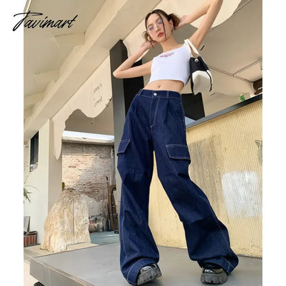 Women Blue Jeans Solid Vintage Straight Baggy Pants Chic Design Streetwear Fashion Y2K Style Denim Summer NEW Wide Leg Trouser