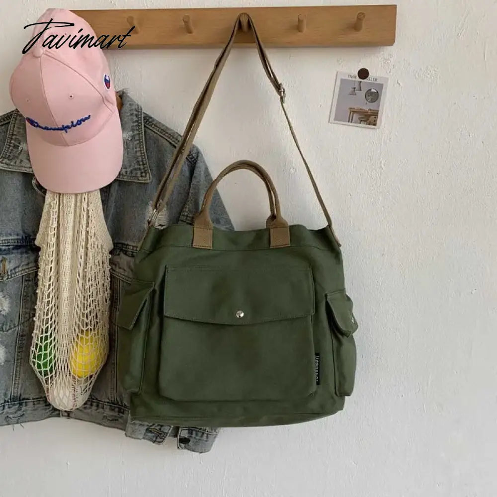 Women Cotton Canvas Messenger Bags Tote Magnetic Buckle Shopping Bag Travel Handbag With Adjustable Shoulder Strap