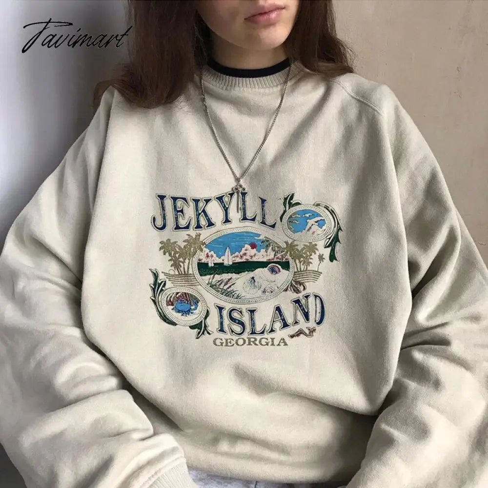 Women Crew Neck Raglan Sleeved Sweatshirt With Contrast Trimming In Beige Vintage Frint Front Sweatshirt