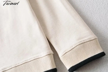 Women Crew Neck Raglan Sleeved Sweatshirt With Contrast Trimming In Beige Vintage Frint Front Sweatshirt