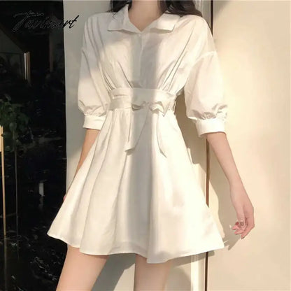 Women dress Summer French Retro Boho Tie Neck Mini Sexy White Women Dress Elegant Puff SleeveCasual Party Beach Light Dresses