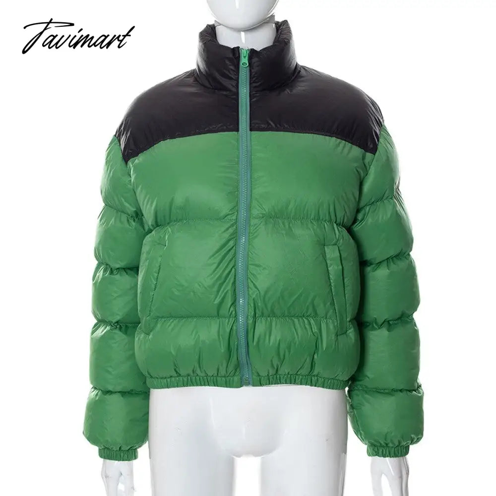 Women Fashion Patchwork Loose Bomber Jacket Coat Y2K Vintage Long Sleeve Zipper Warm Parkas Female Outerwear Winter Women Coats