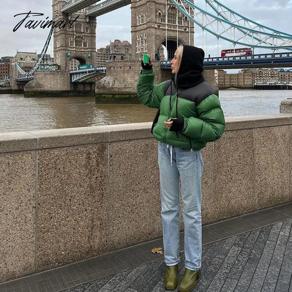 Women Fashion Patchwork Loose Bomber Jacket Coat Y2K Vintage Long Sleeve Zipper Warm Parkas Female Outerwear Winter Women Coats