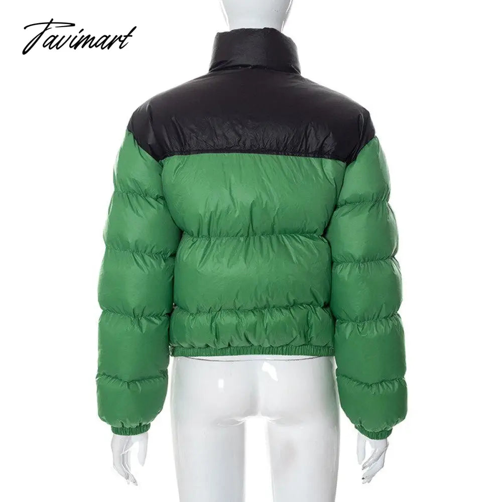 Women Fashion Patchwork Loose Bomber Jacket Coat Y2K Vintage Long Sleeve Zipper Warm Parkas Female Outerwear Winter Women Coats