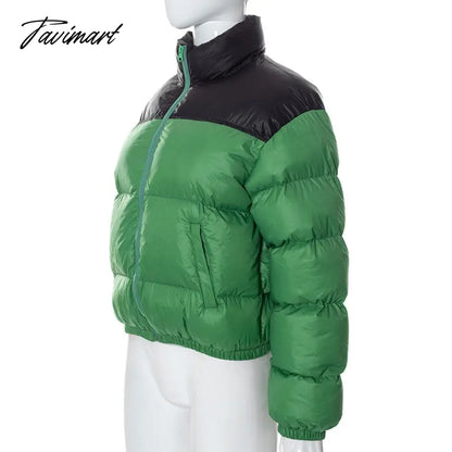 Women Fashion Patchwork Loose Bomber Jacket Coat Y2K Vintage Long Sleeve Zipper Warm Parkas Female Outerwear Winter Women Coats