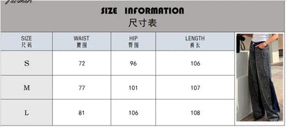 Women Fashion Y2K Patchwork Sparkle Sequin Pants Elegant Slim Wide Leg Denim Pant Winter Autumn High Street Party Black Jeans