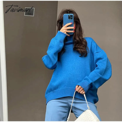 Women Knitted Turtleneck Sweater Oversize Long Sleeve Loose Ladies Pullover Tops Casual Autumn Warm Solid Female Sweaters