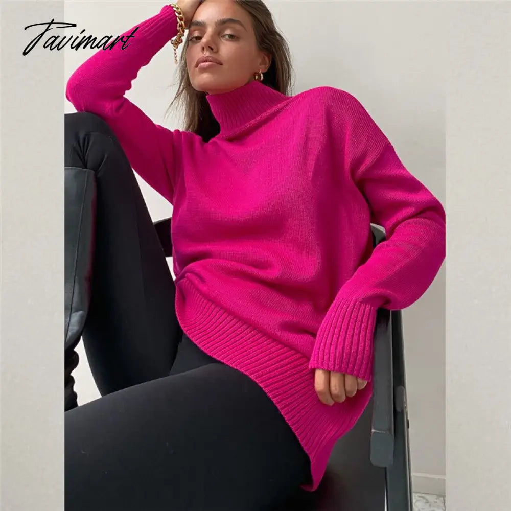 Women Knitted Turtleneck Sweater Oversize Long Sleeve Loose Ladies Pullover Tops Casual Autumn Warm Solid Female Sweaters