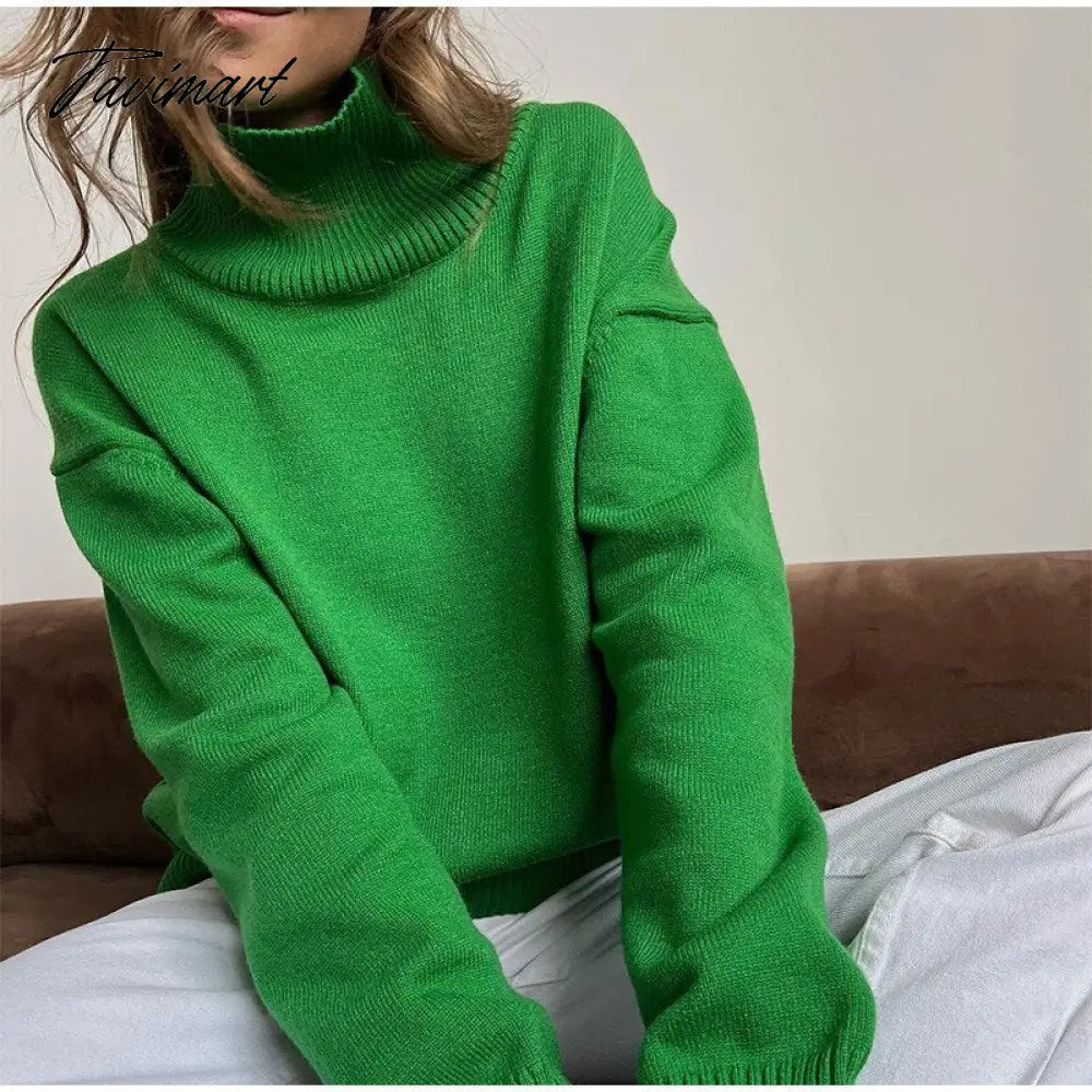 Women Knitted Turtleneck Sweater Oversize Long Sleeve Loose Ladies Pullover Tops Casual Autumn Warm Solid Female Sweaters