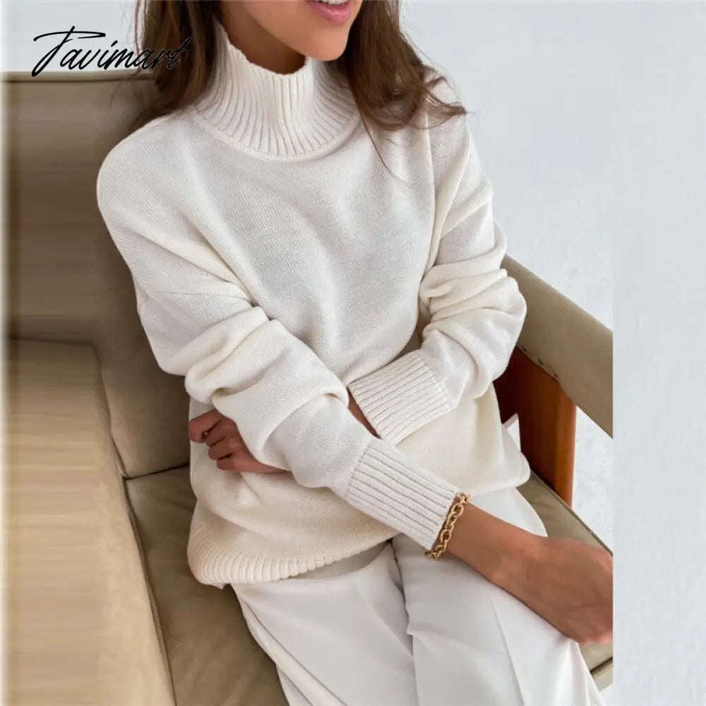 Women Knitted Turtleneck Sweater Oversize Long Sleeve Loose Ladies Pullover Tops Casual Autumn Warm Solid Female Sweaters