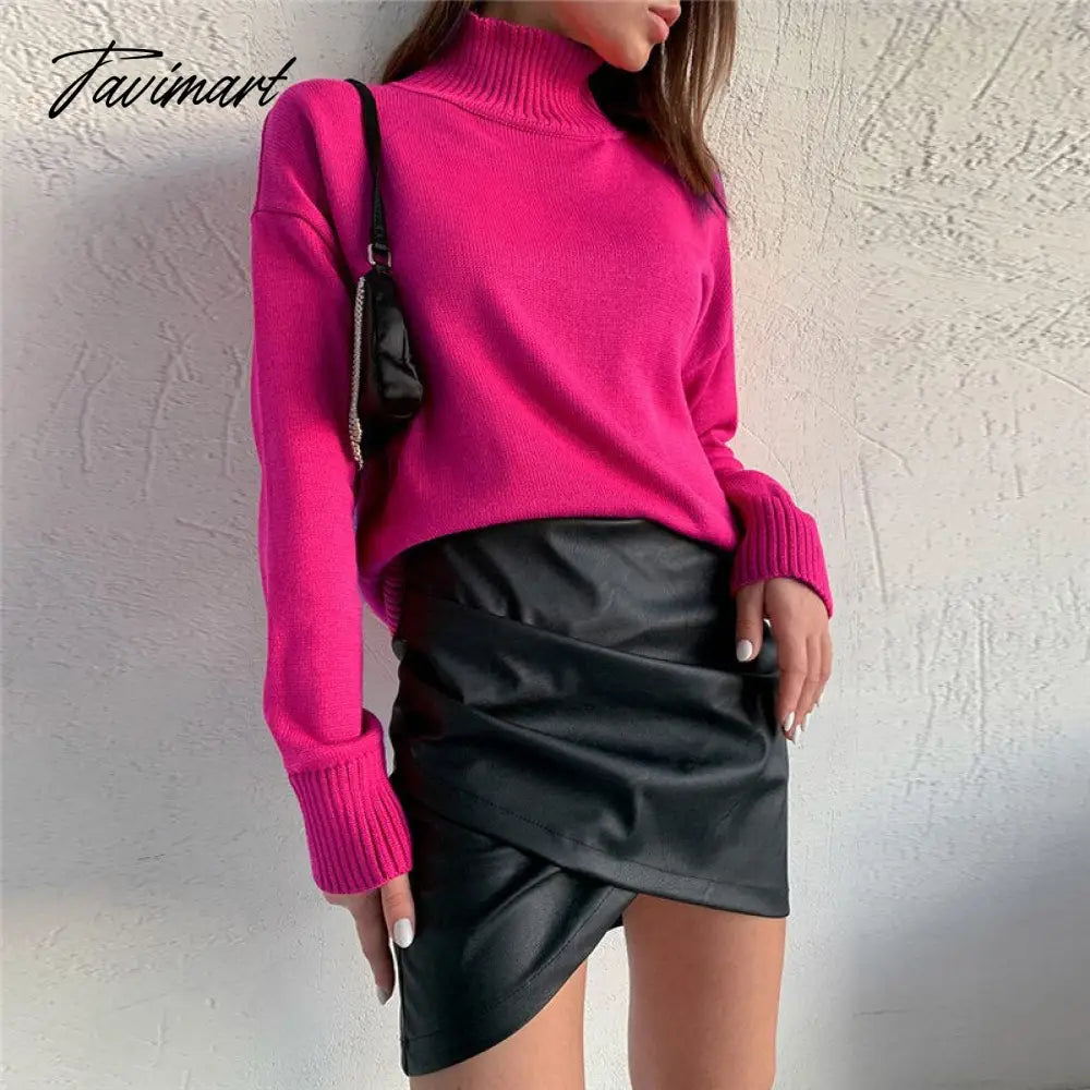 Women Knitted Turtleneck Sweater Oversize Long Sleeve Loose Ladies Pullover Tops Casual Autumn Warm Solid Female Sweaters