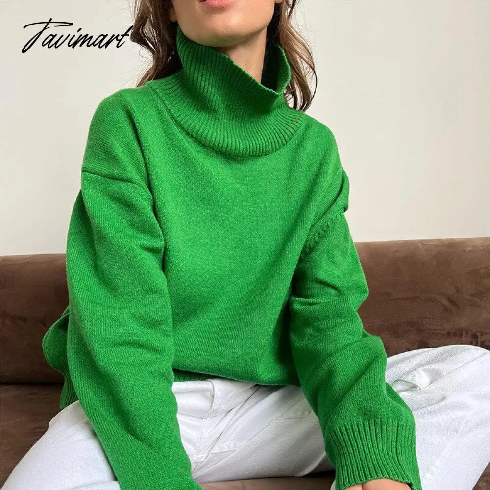 Women Knitted Turtleneck Sweater Oversize Long Sleeve Loose Ladies Pullover Tops Casual Autumn Warm Solid Female Sweaters