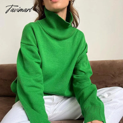 Women Knitted Turtleneck Sweater Oversize Long Sleeve Loose Ladies Pullover Tops Casual Autumn Warm Solid Female Sweaters